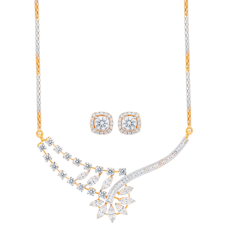 Enchanting Two tone Necklace Set With Gemstones in 18K Gold