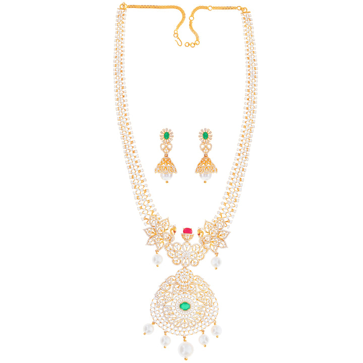 Classic Paata Haaram With CZ Ruby & Emerald in 22K Gold
