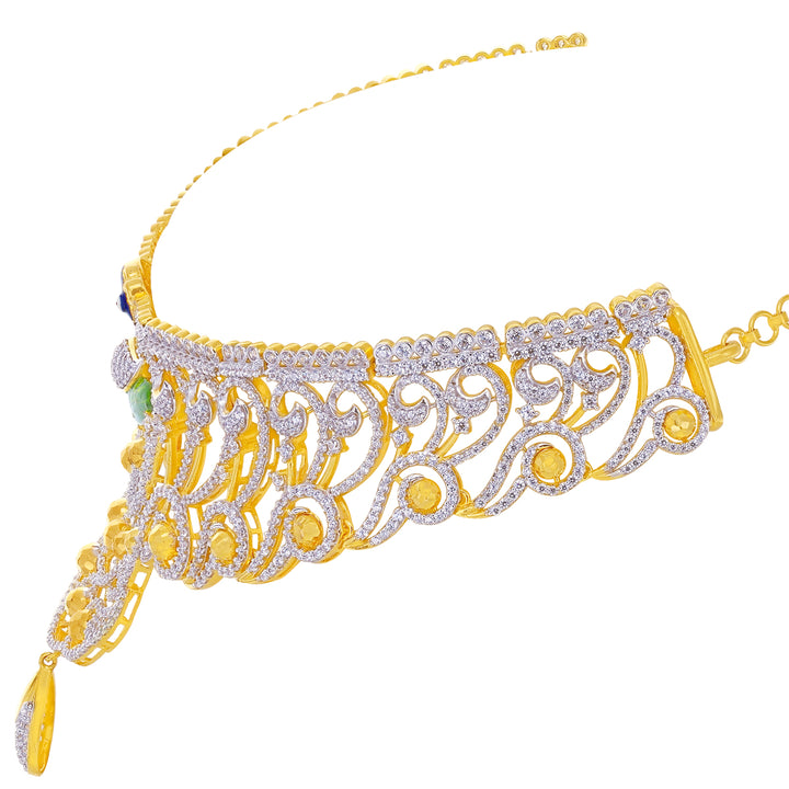 Brilliant Minakari Peacock Choker Set With CZ in 22K Gold