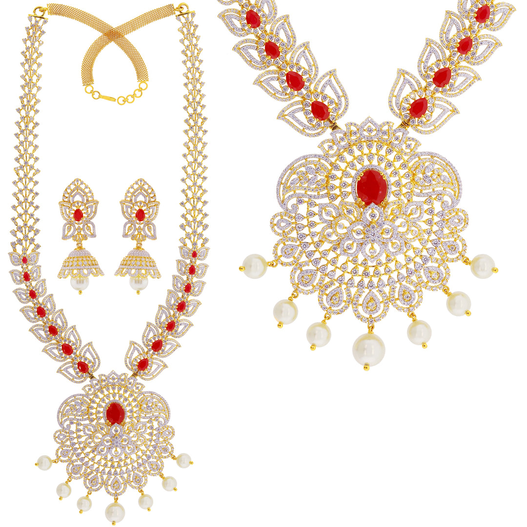 Charming Patta Haaram with Ruby  Pearl & CZ in 22K Gold