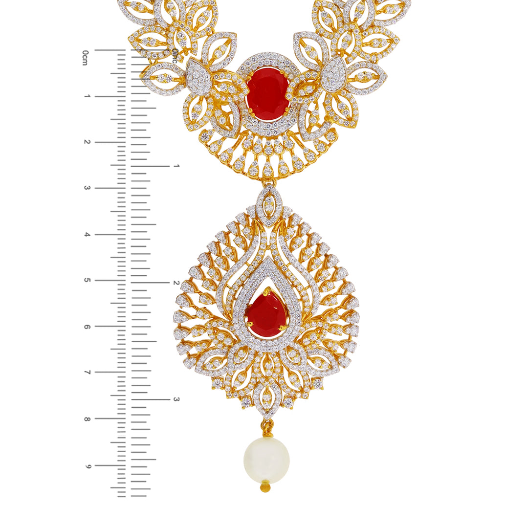 Detailed Necklace Set with Changeable Gemstones in 22K Gold