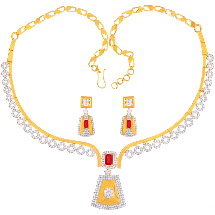 Enchanting Necklace Set with CZ & Gemstone in 22K Gold