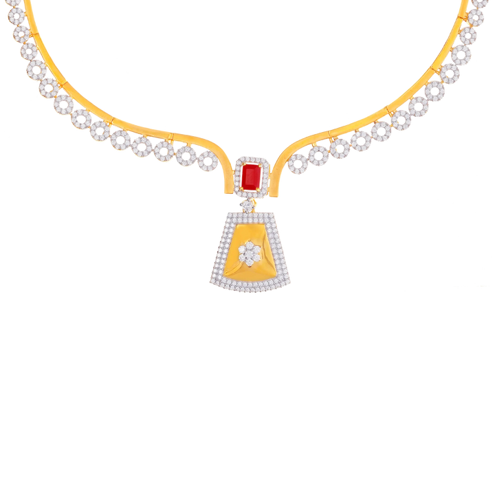 Enchanting Necklace Set with CZ & Gemstone in 22K Gold