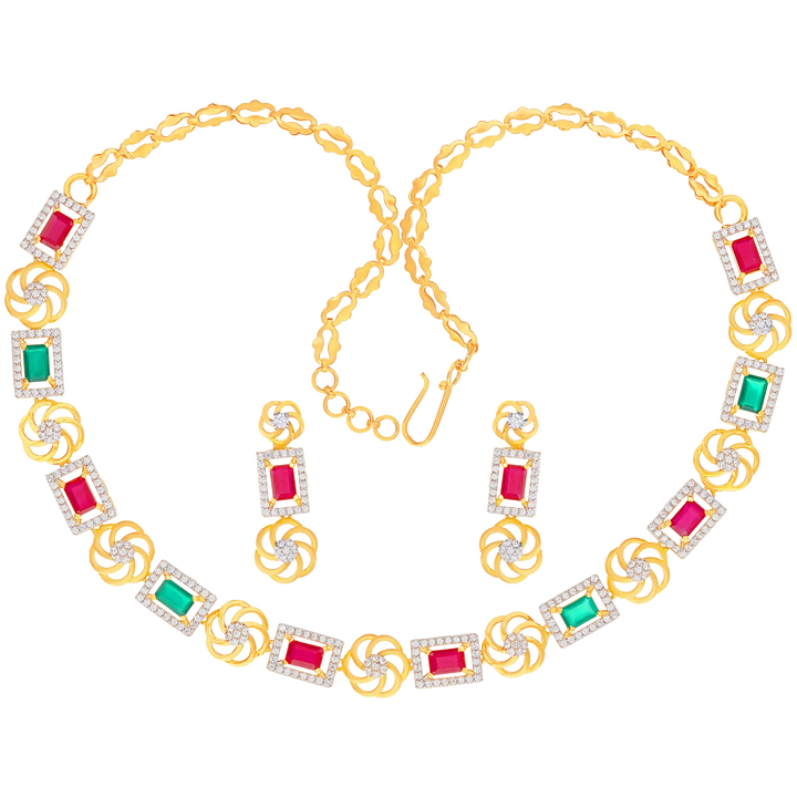 Ravishing Necklace Set with CZ & Gemstone in 22K Gold