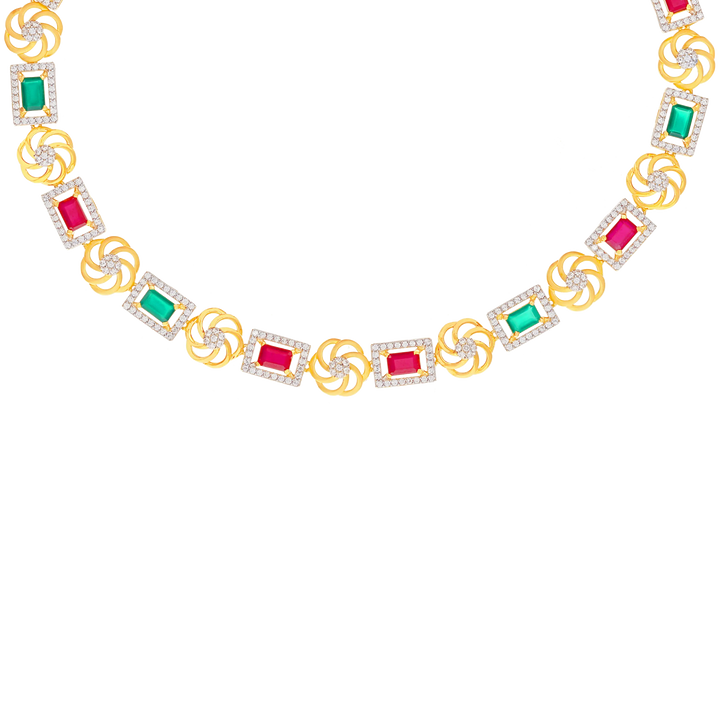 Ravishing Necklace Set with CZ & Gemstone in 22K Gold