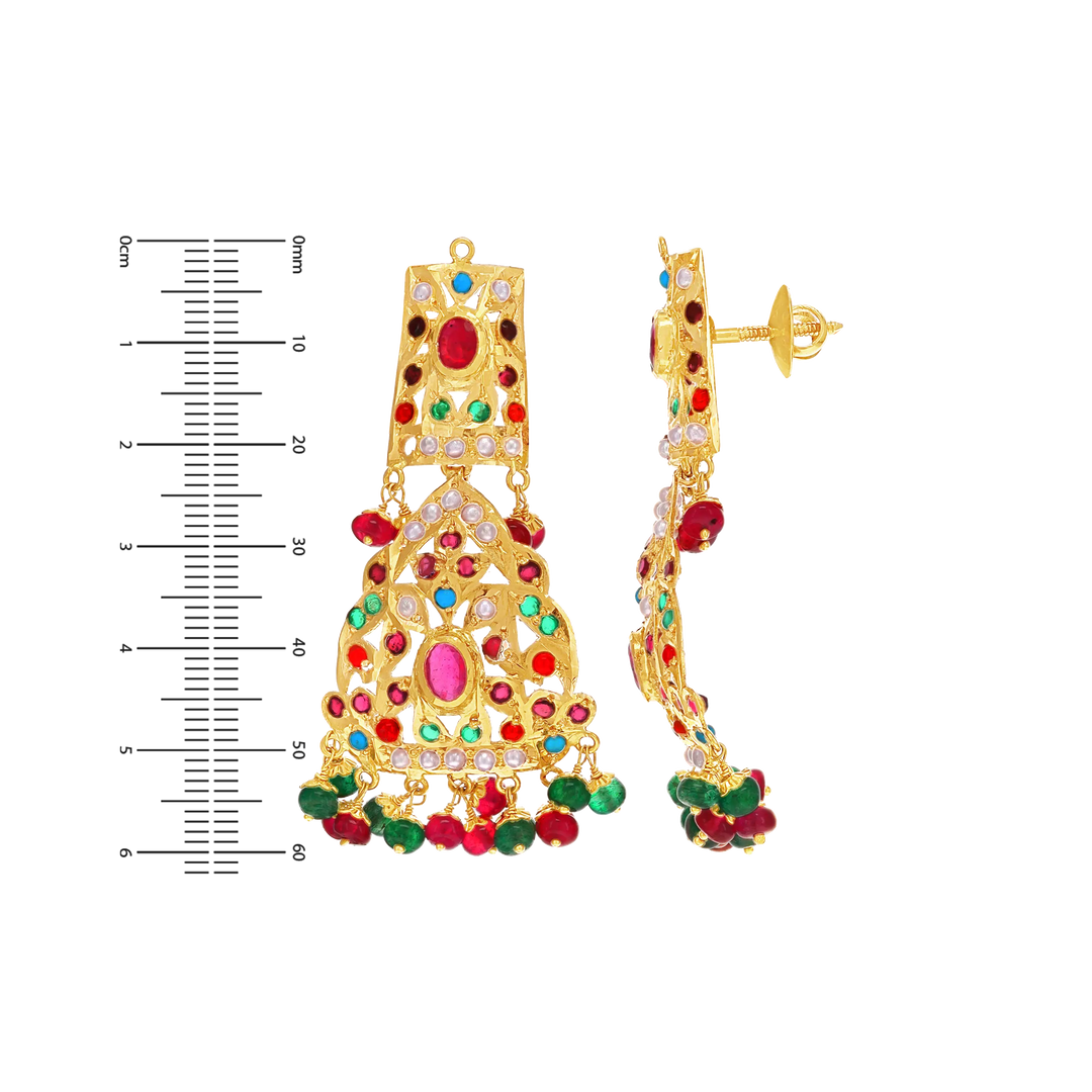 Sophisticated Necklace Set With Navratan & Pearl in 22K Gold