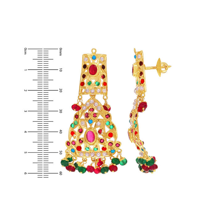 Sophisticated Necklace Set With Navratan & Pearl in 22K Gold