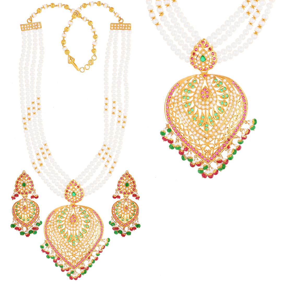 Antique Patta Haaram With Ruby Emerald & Pearl in 22K Gold