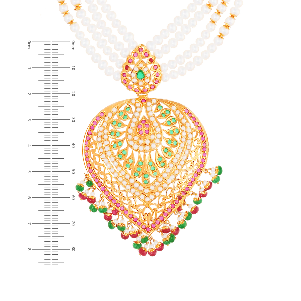 Antique Patta Haaram With Ruby Emerald & Pearl in 22K Gold