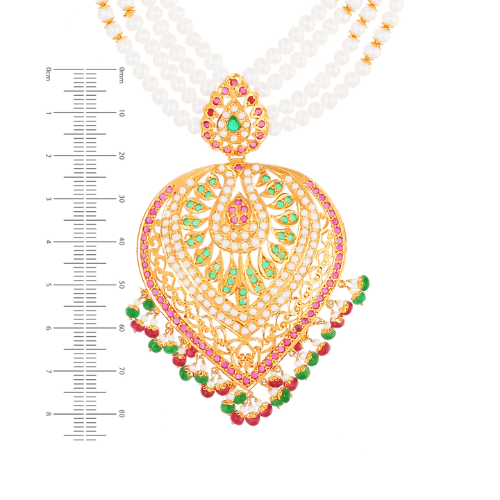 Antique Patta Haaram With Ruby Emerald & Pearl in 22K Gold