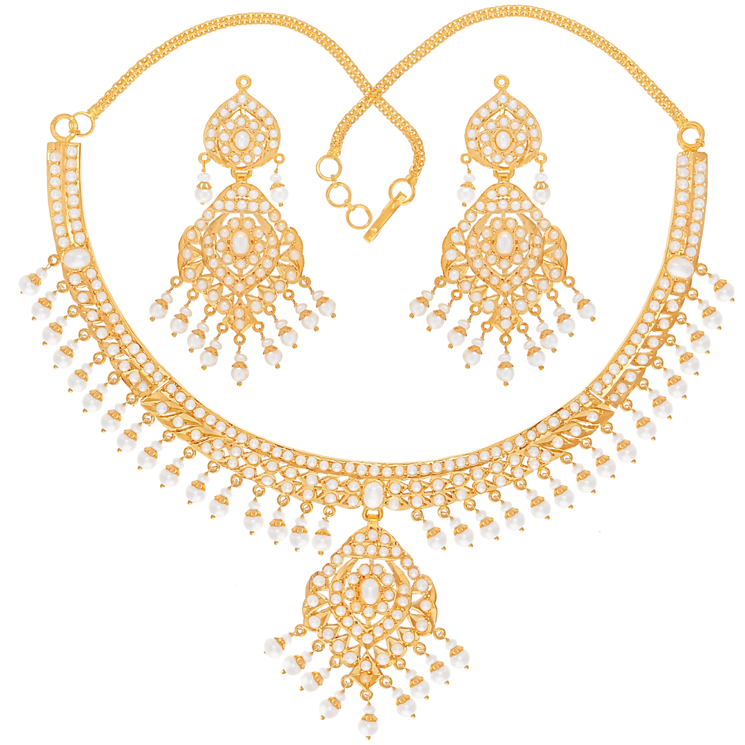 Exquisite Necklace Set With Pearl in 22K Gold
