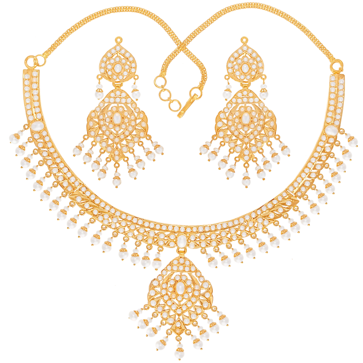 Exquisite Necklace Set With Pearl in 22K Gold