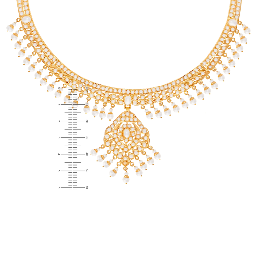 Exquisite Necklace Set With Pearl in 22K Gold