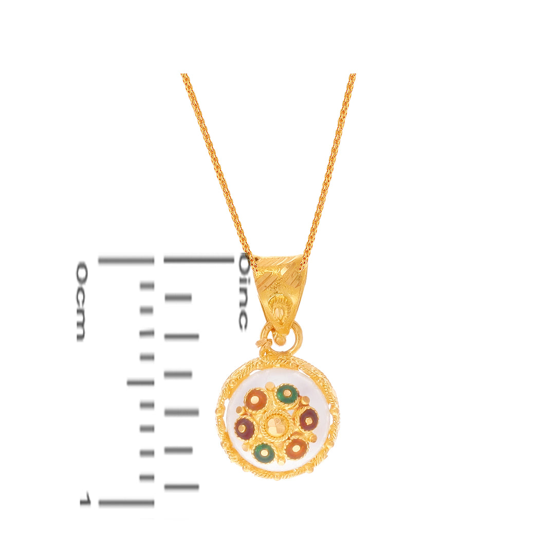 Alluring Minakari Pendant Set With Pearl in 22K Gold