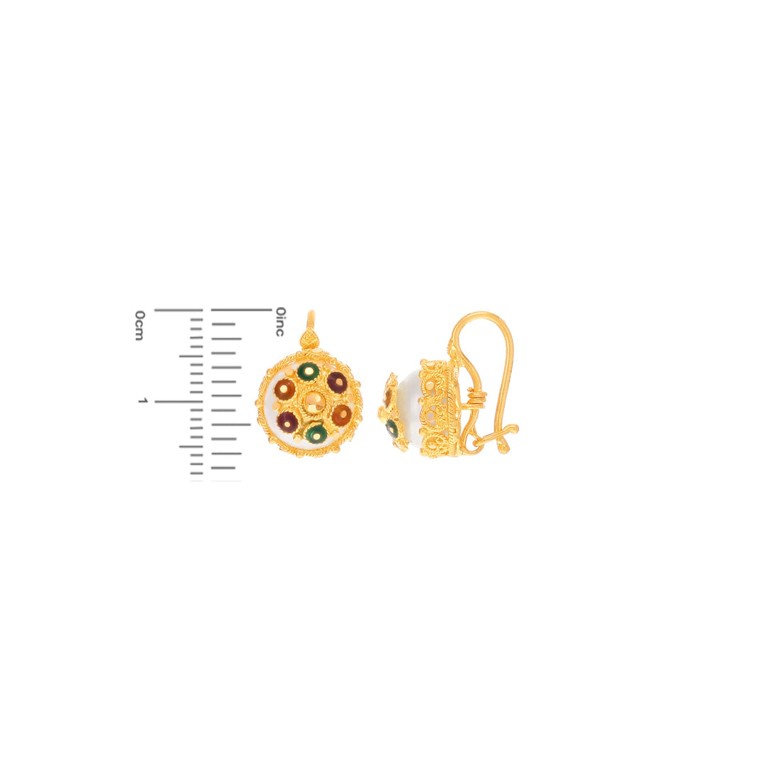 Alluring Minakari Pendant Set With Pearl in 22K Gold