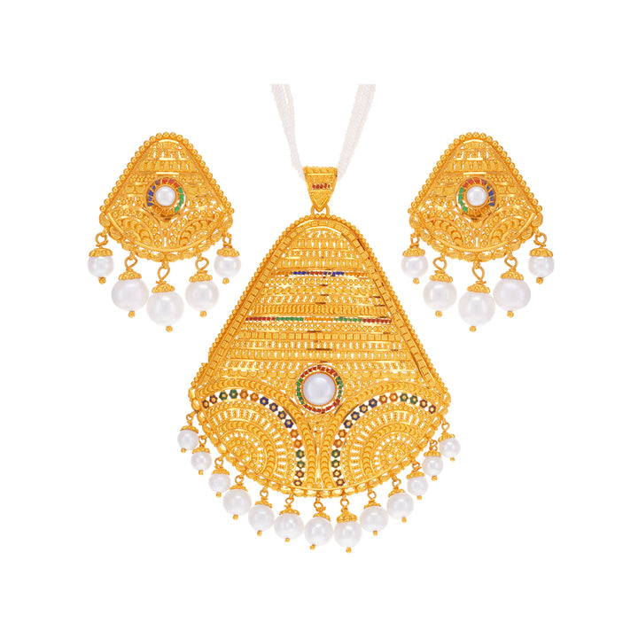 Gorgeous Minakari Pendant Set With Pearl in 22K Gold