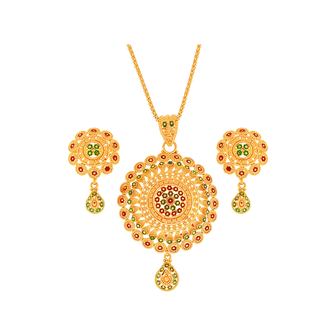 Artistic Minakari Pendant Set in 22K Gold