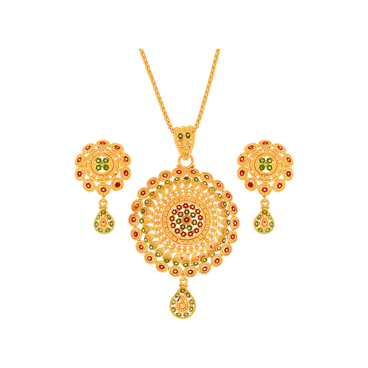 Artistic Minakari Pendant Set in 22K Gold