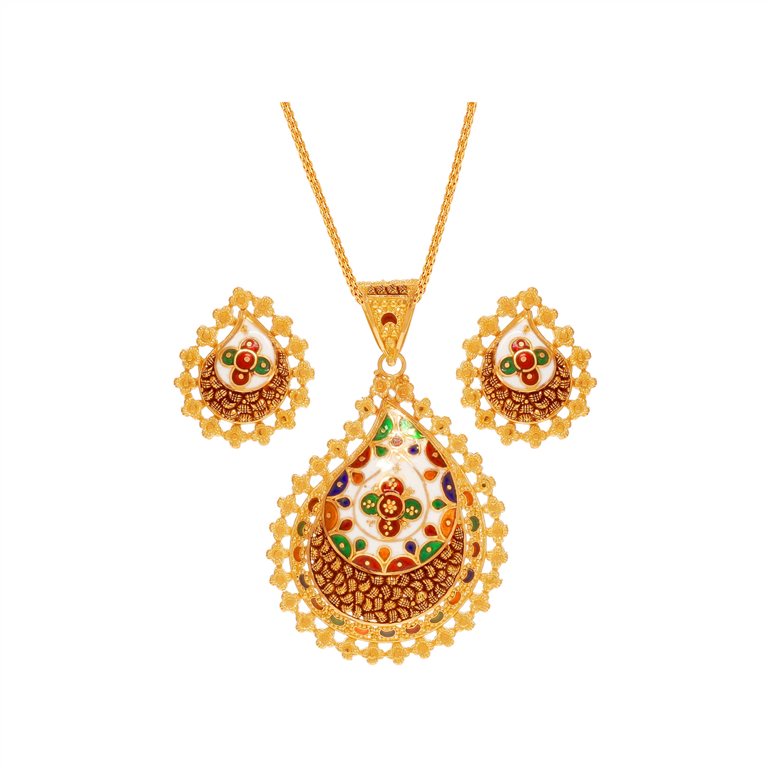 Fascinating Minakari Pendant Set in 22K Gold
