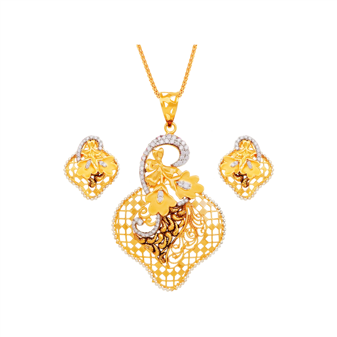 Brilliant Two tone Pendant Set  With CZ in 22K Gold