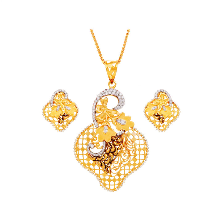 Brilliant Two tone Pendant Set  With CZ in 22K Gold