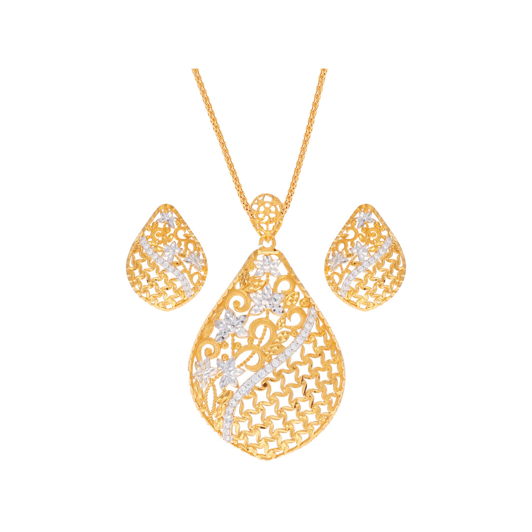 Opulent Two tone Pendant Set With CZ in 22K Gold