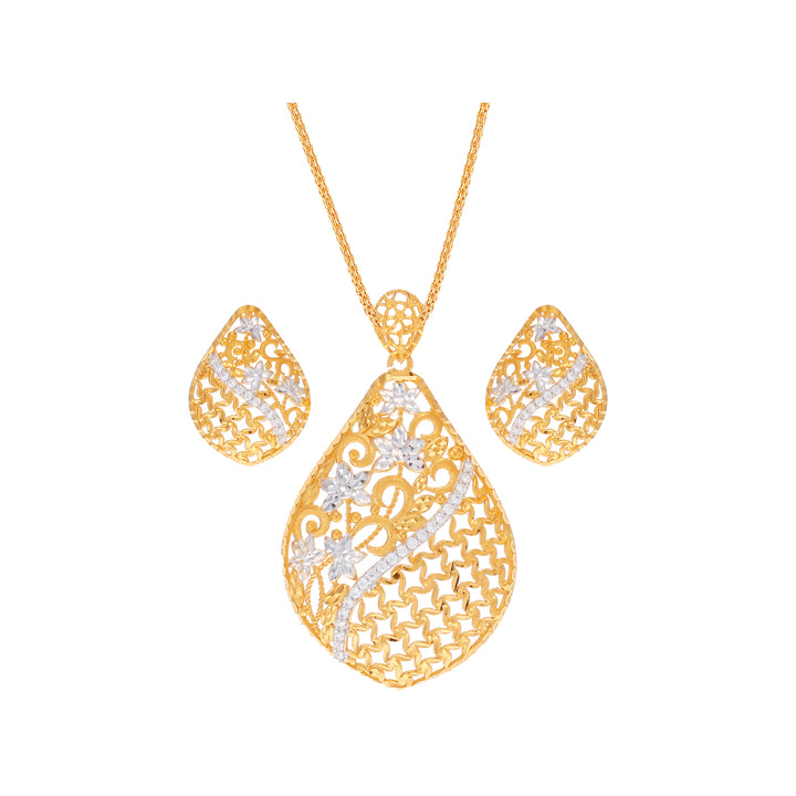 Opulent Two tone Pendant Set With CZ in 22K Gold