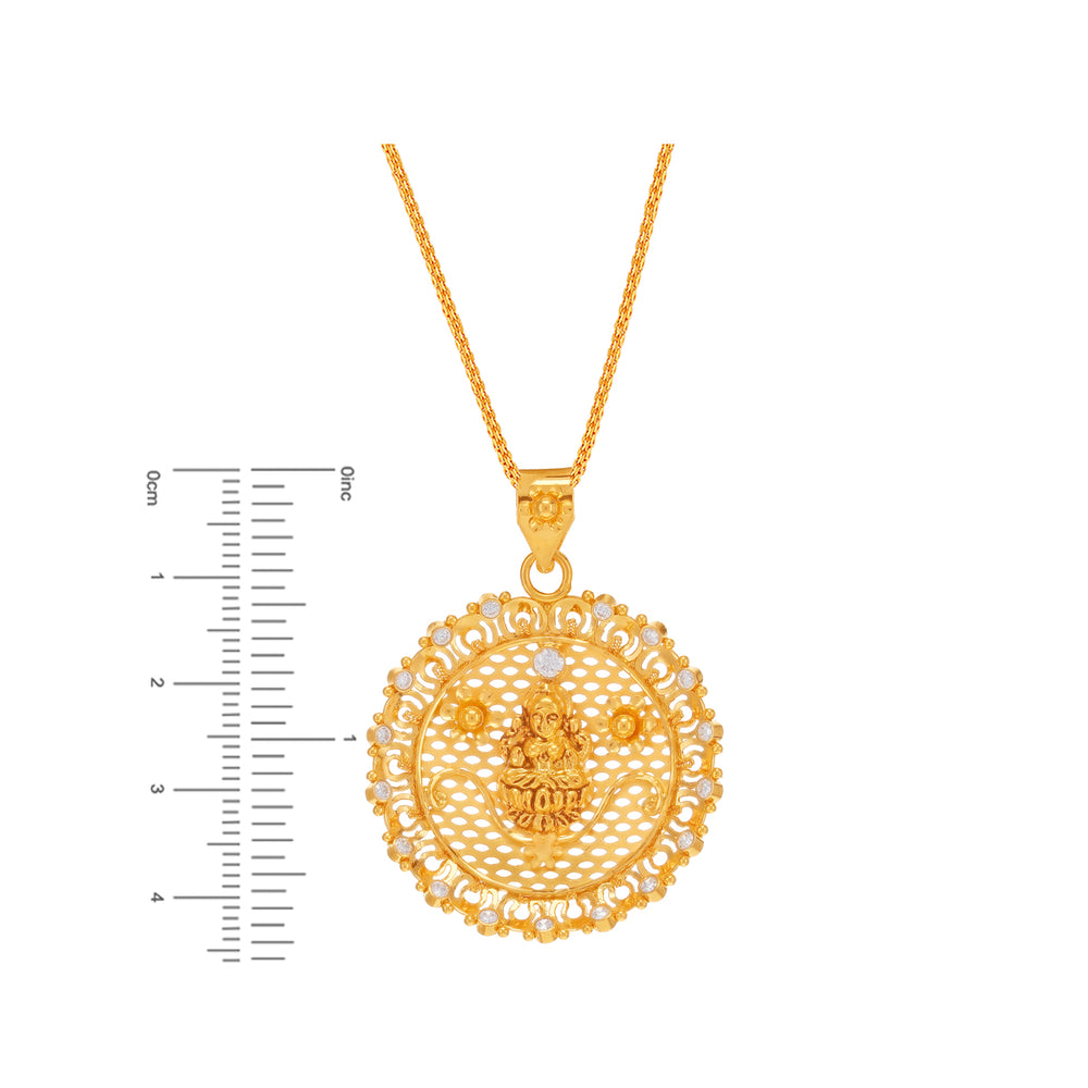 Precious Laxmi Pendant Set With Gemstones in 22K Gold