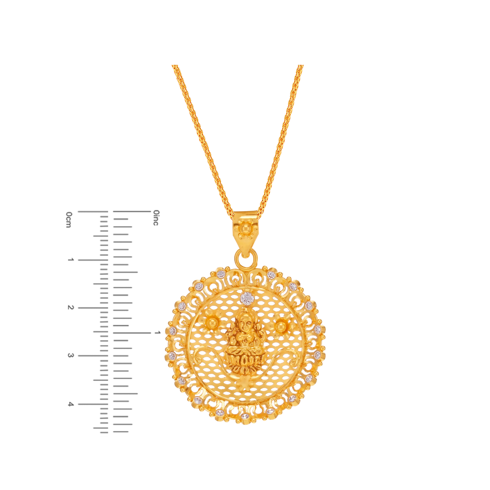 Precious Laxmi Pendant Set With Gemstones in 22K Gold