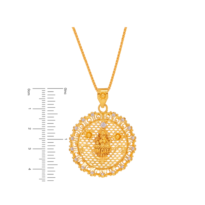 Precious Laxmi Pendant Set With Gemstones in 22K Gold