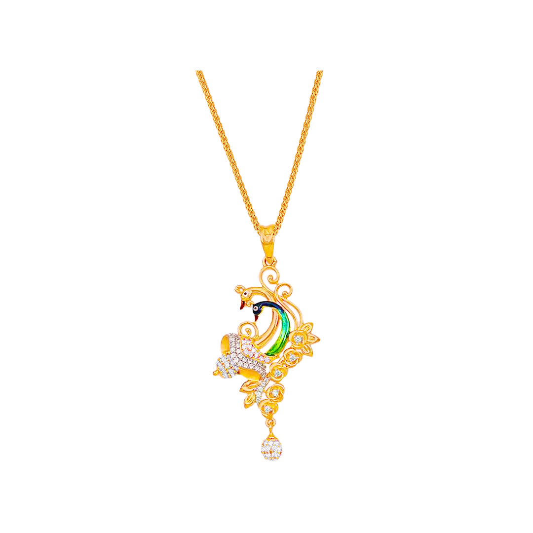 Lovely Minakari Peacock Pendant Set Wiith Gemstones in 22K Gold
