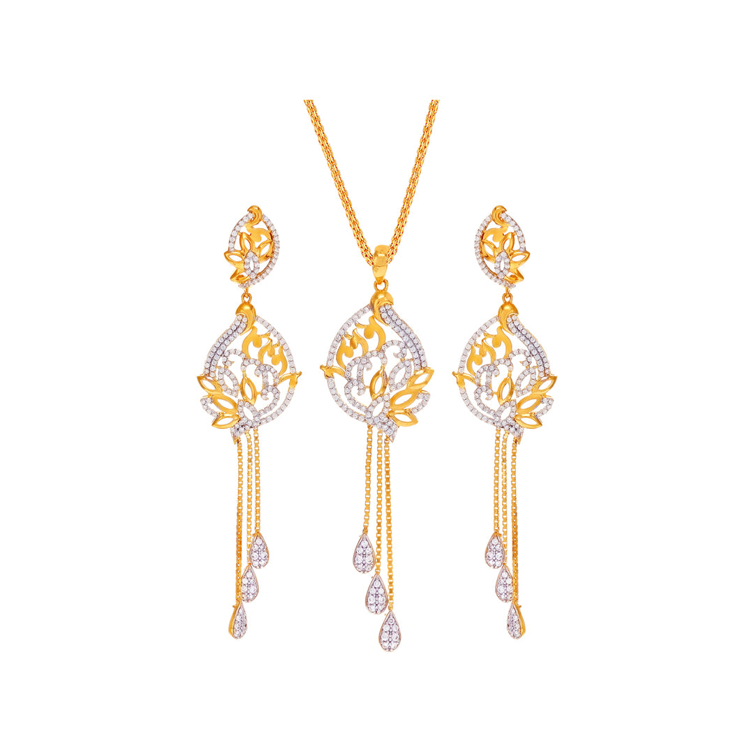 Intricate Two tone Pendant Set With CZ in 22K Gold