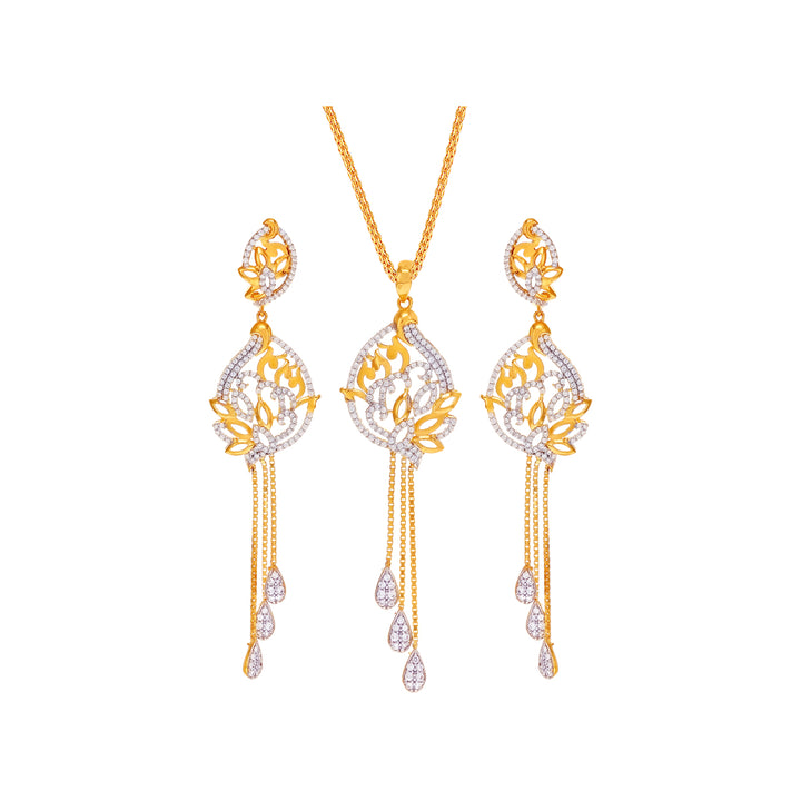 Intricate Two tone Pendant Set With CZ in 22K Gold