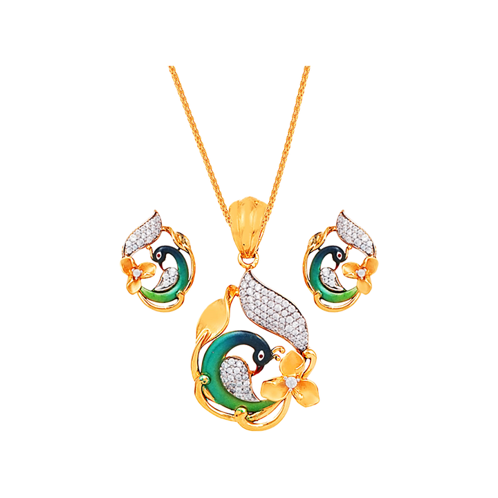 Mesmerizing Minakari Pendant Set With Gemstones in 22K Gold