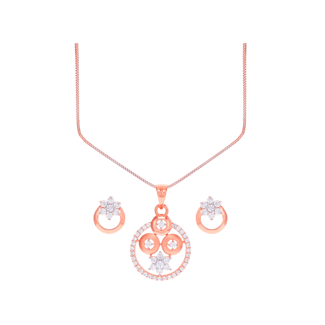 Attractive Two tone Pendant Set With CZ in 18K Rose Gold