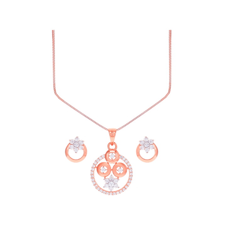 Attractive Two tone Pendant Set With CZ in 18K Rose Gold