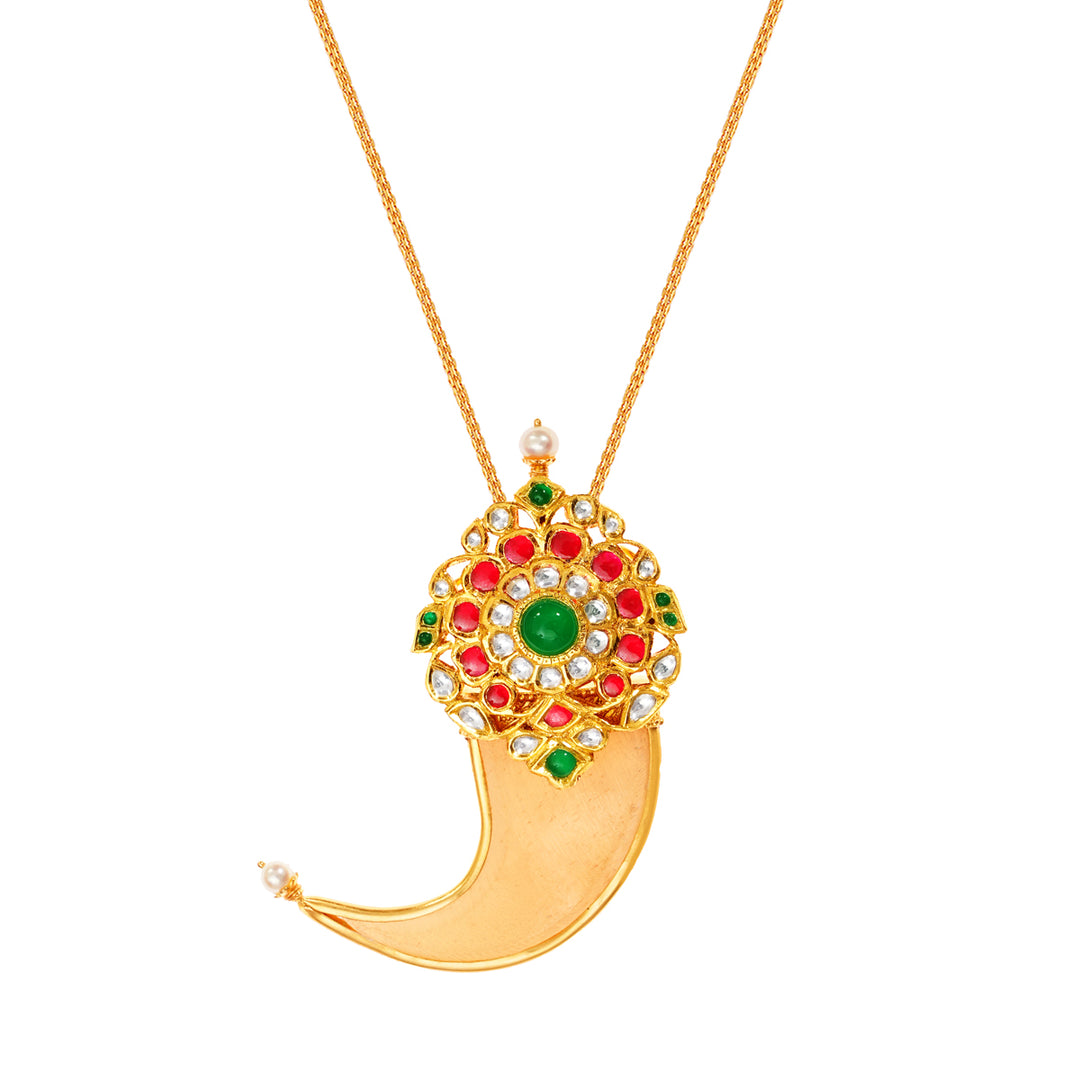 Claw Antique Pendant With Kundan & Gemstones in 22KGold