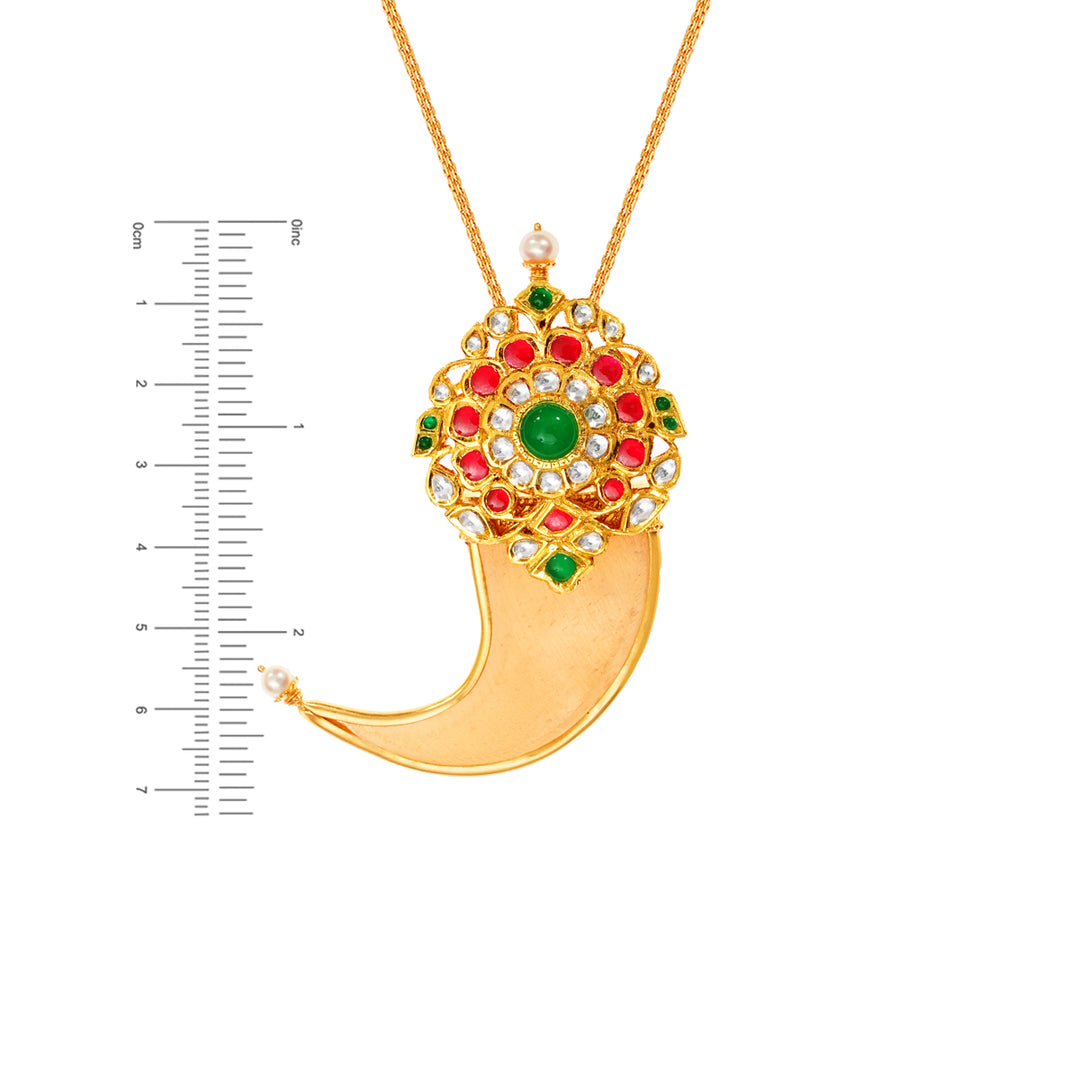 Claw Antique Pendant With Kundan & Gemstones in 22KGold