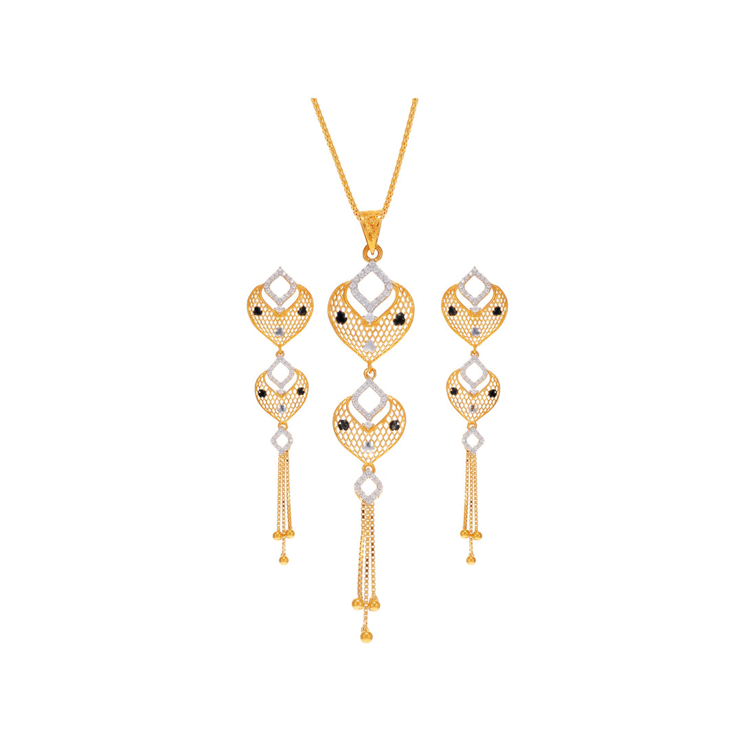 Stunning Two tone Pendant Set With CZ in 22K Gold
