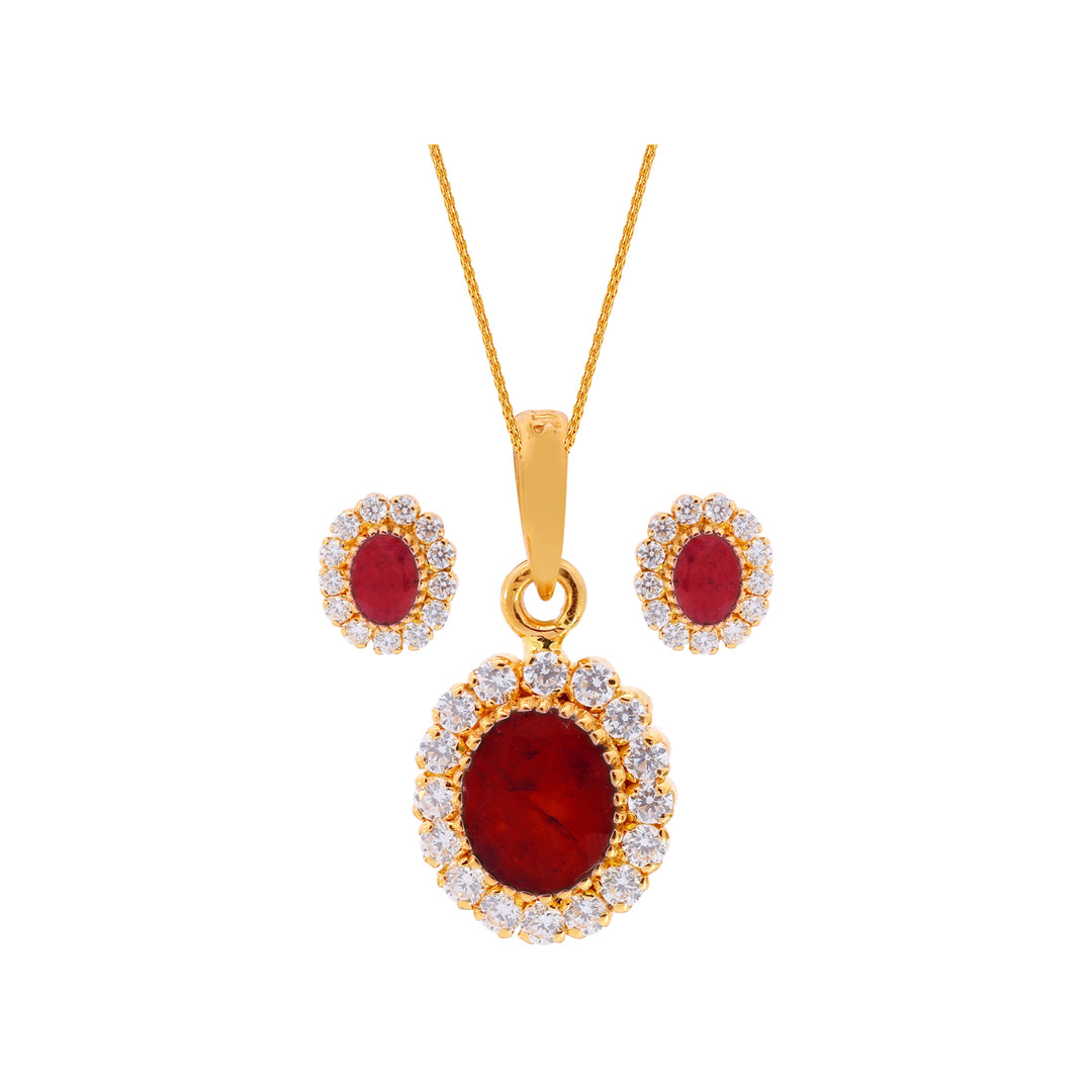 Glamorous Pendant Set With CZ & Ruby in 22K Gold