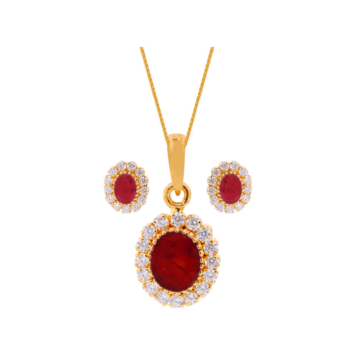 Glamorous Pendant Set With CZ & Ruby in 22K Gold
