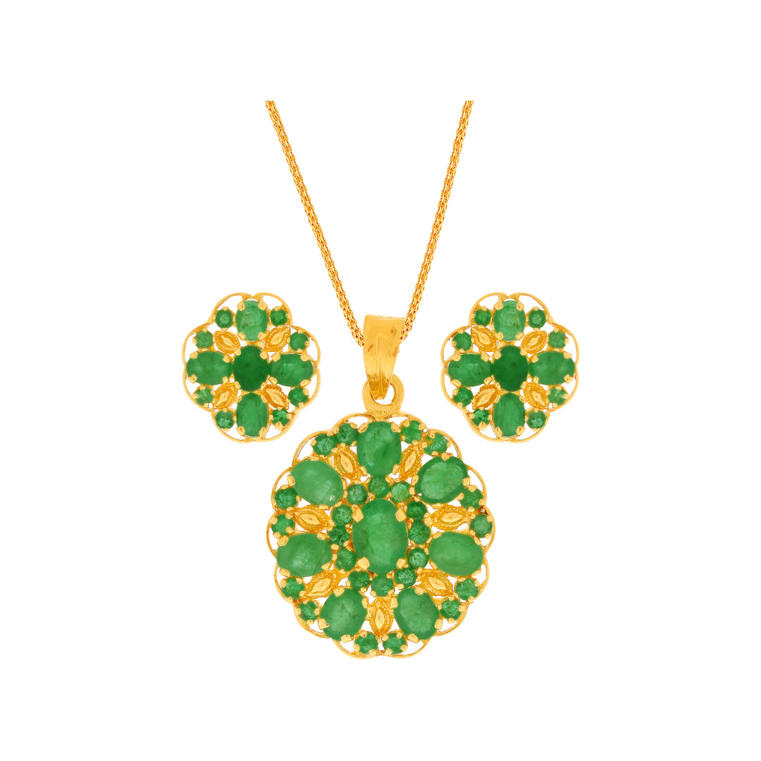 Charming Pendant Set With Emerald in 22K Gold