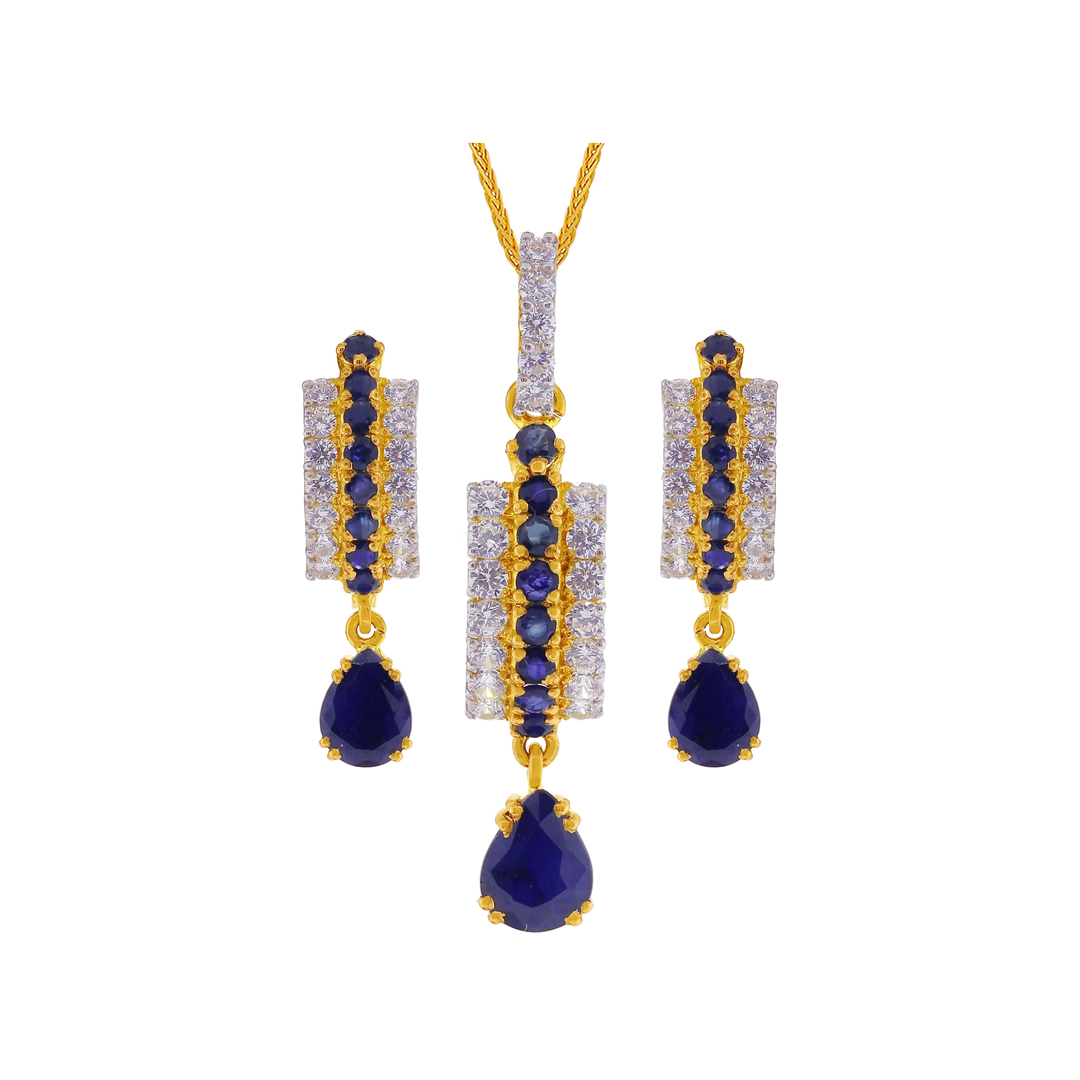 Alluring Pendant Set With Sapphire & CZ in 22K Gold