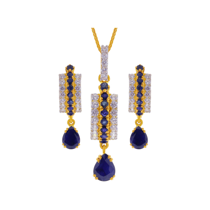 Alluring Pendant Set With Sapphire & CZ in 22K Gold