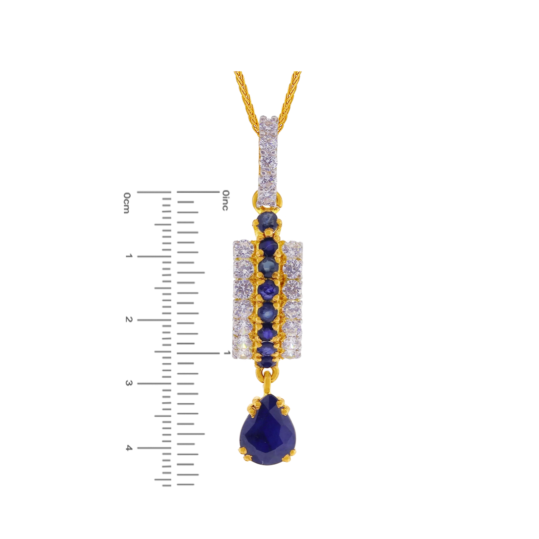 Alluring Pendant Set With Sapphire & CZ in 22K Gold