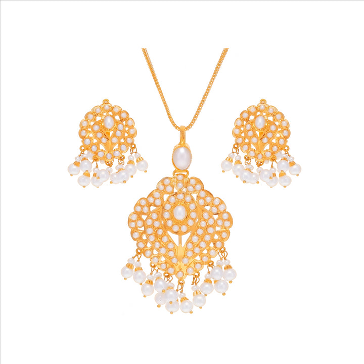 Alluring Pendant Set  With Pearl in 22K Gold