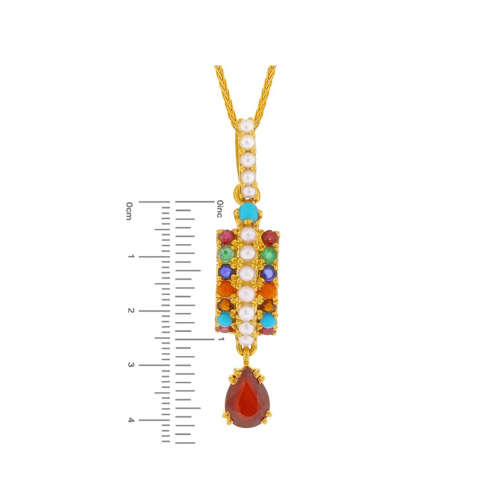 Magnificent Navratan Pendant Set in 22K Gold