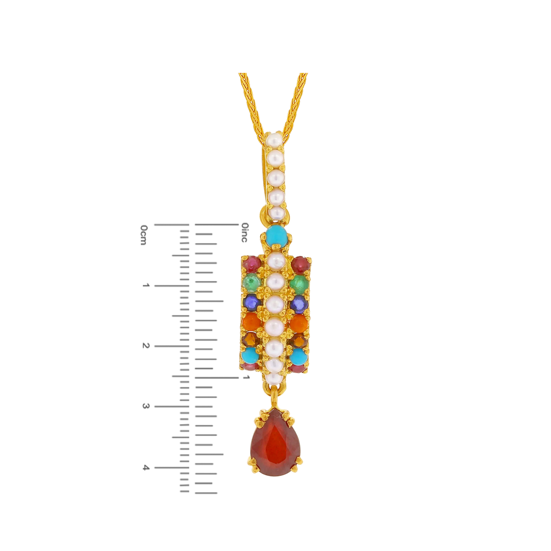 Magnificent Navratan Pendant Set in 22K Gold