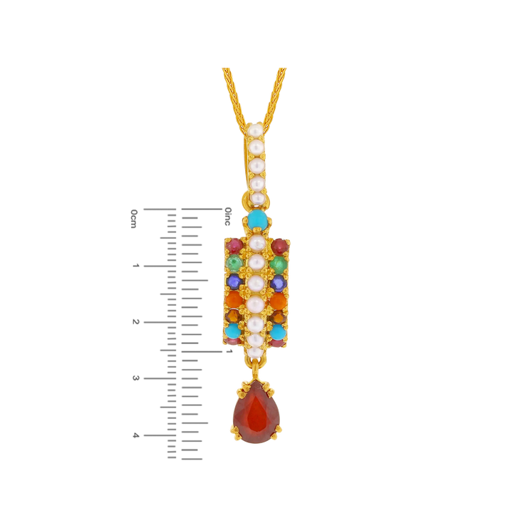 Magnificent Navratan Pendant Set in 22K Gold