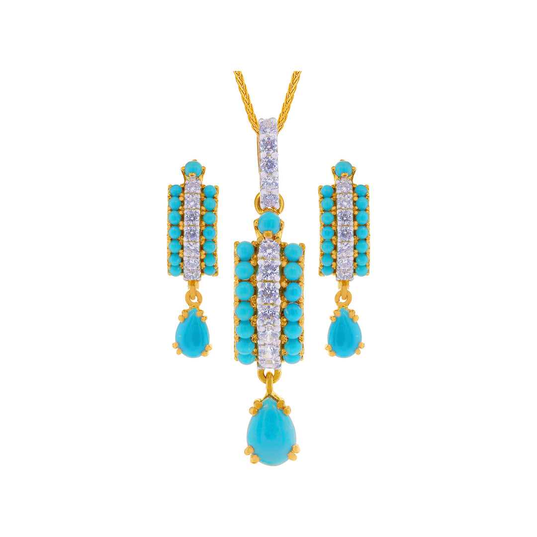 Exquisite Turquoise & CZ Pendant Set in 22K Gold